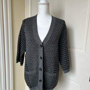 Charcoal Grey and Black Women's Wool Cardigan with Metallic Gold